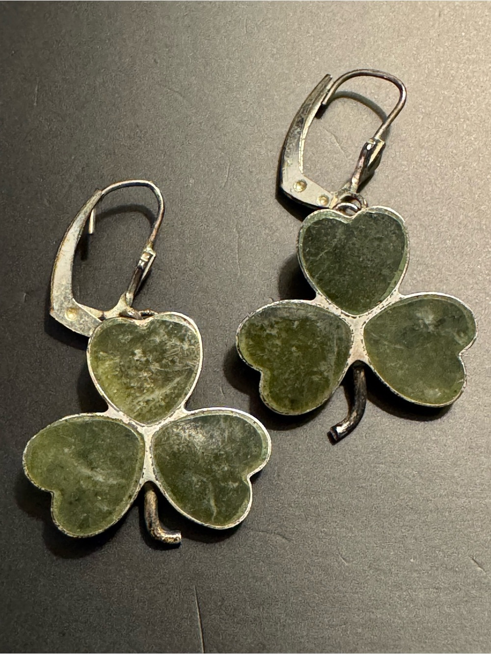 Vintage Sterling Silver Green Enamel Shamrock Clover Earrings